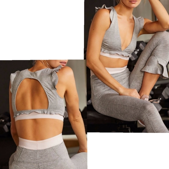 FP Movement Sanctuary Grey Ruffle Matching Active Sports Bra S Crop Leggings XS - Picture 6 of 16